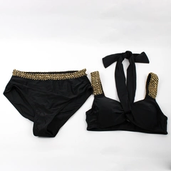 Black Two-Piece Bikini Swimsuit with Gold Accents Women's Large