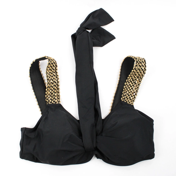 Black Two-Piece Bikini Swimsuit with Gold Accents Women's Large