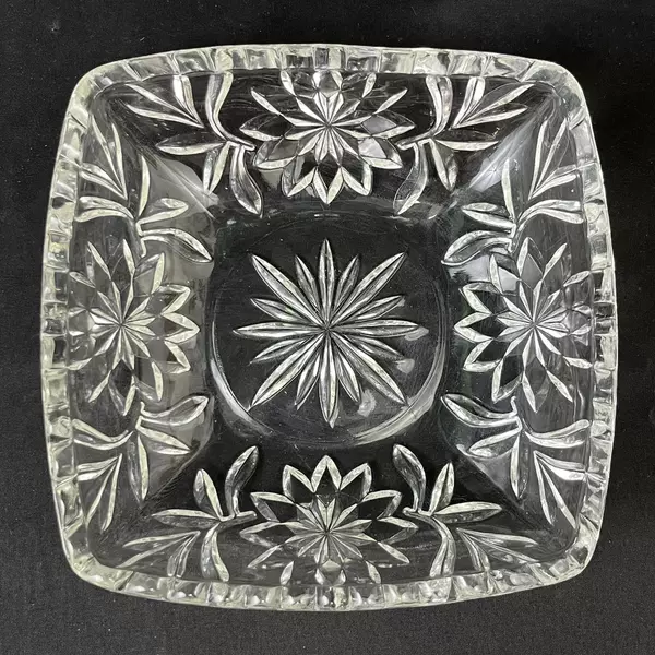 Vintage Hazel Atlas 1960s Prescut Square Clear Glass Bowl 6.25 Inch