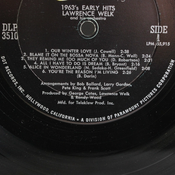1963 Early Hits Lawrence Welk LP Vinyl Record Dot Records