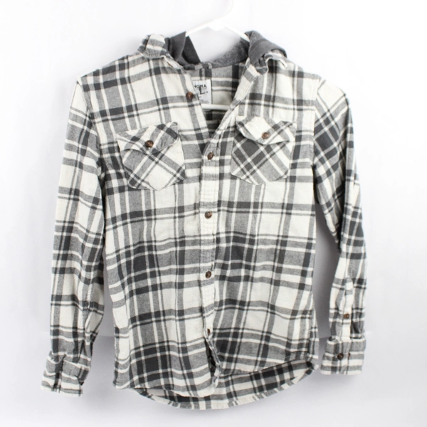 Sonoma Gray and Off-White Hooded Button-Up Boys' Size Medium