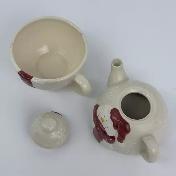 Ganz Bella Casa Ceramic Tea For One Set Embossed Snowman Pattern