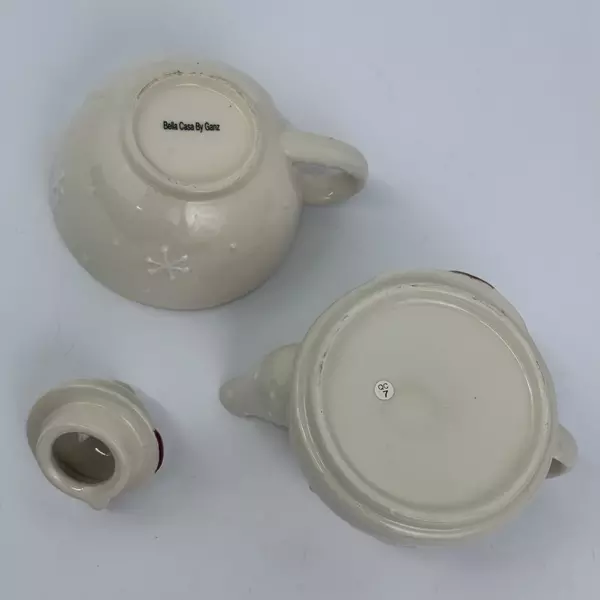 Ganz Bella Casa Ceramic Tea For One Set Embossed Snowman Pattern