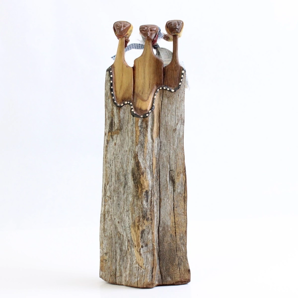 Figurine/Statue 3 Women's' Heads Carved Sandlewood African Decoration 8" Tall