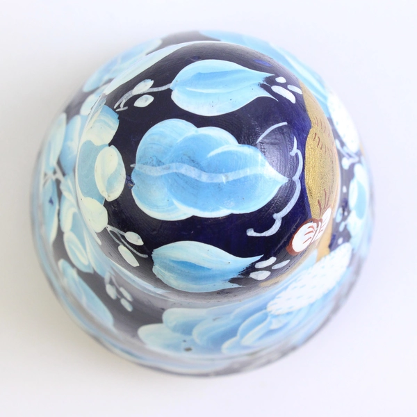 Handmade In Russia Musical Roly Poly Wooden Doll Blues 5"