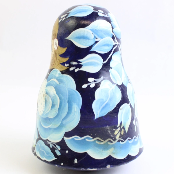 Handmade In Russia Musical Roly Poly Wooden Doll Blues 5"