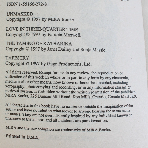 Unmasked 3 Romance Stories In 1 Book 1997 Paperback Mira Books