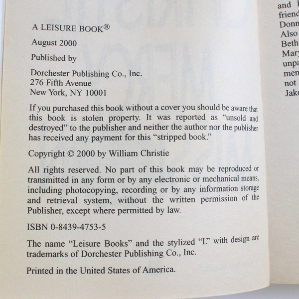 Mercy Mission by William Christie 2000 Paperback A Leisure Book