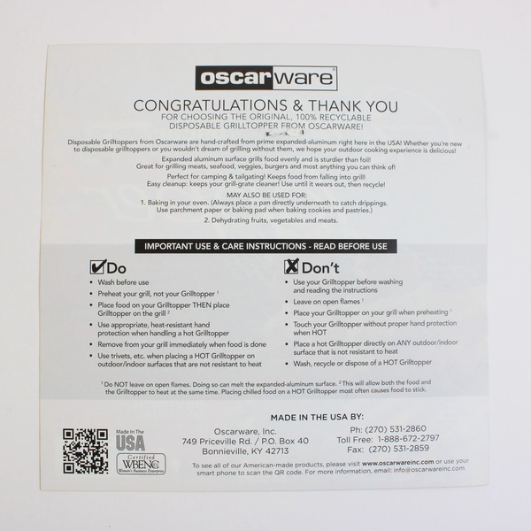 Lot Of 2 Oscarware Disposable Grill Toppers Metal 16" x 12" & 11" x 7"
