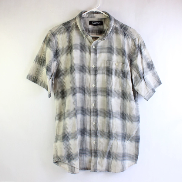 Ezekiel Beige and Gray Plaid Short-Sleeved Button-Down Shirt Men's Large