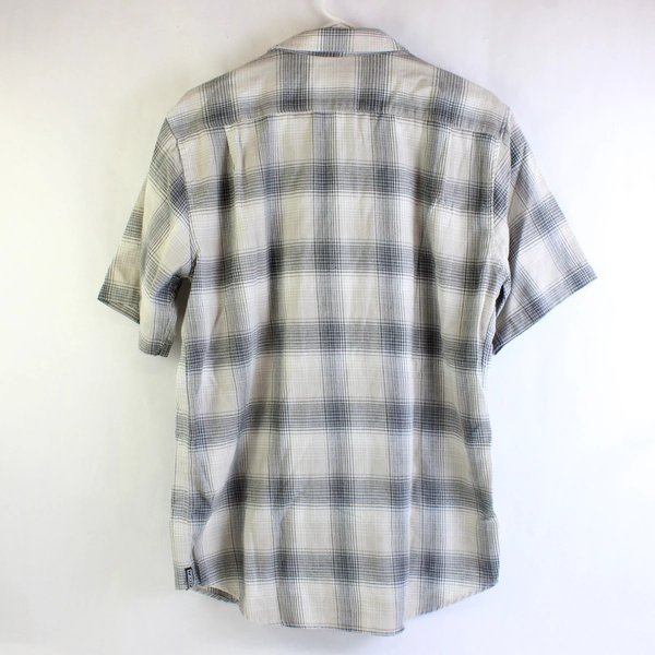 Ezekiel Beige and Gray Plaid Short-Sleeved Button-Down Shirt Men's Large