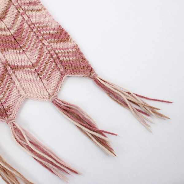 Handmade Pink and Brown Knit Throw Blanket with Fringe 47" x 85"