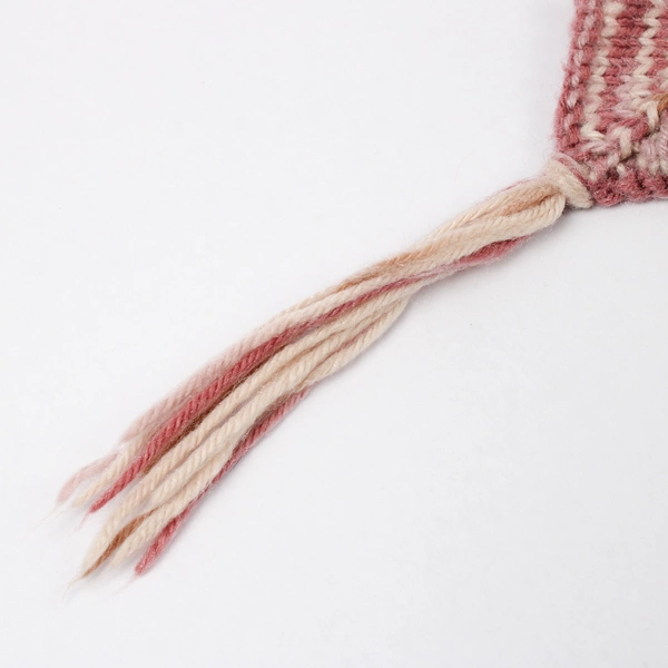 Handmade Pink and Brown Knit Throw Blanket with Fringe 47" x 85"