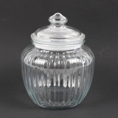 Ribbed Glass Storage Jar with Lid 7.25 Inch