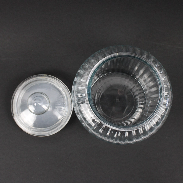 Ribbed Glass Storage Jar with Lid 7.25 Inch