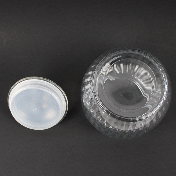 Ribbed Glass Storage Jar with Lid 7.25 Inch