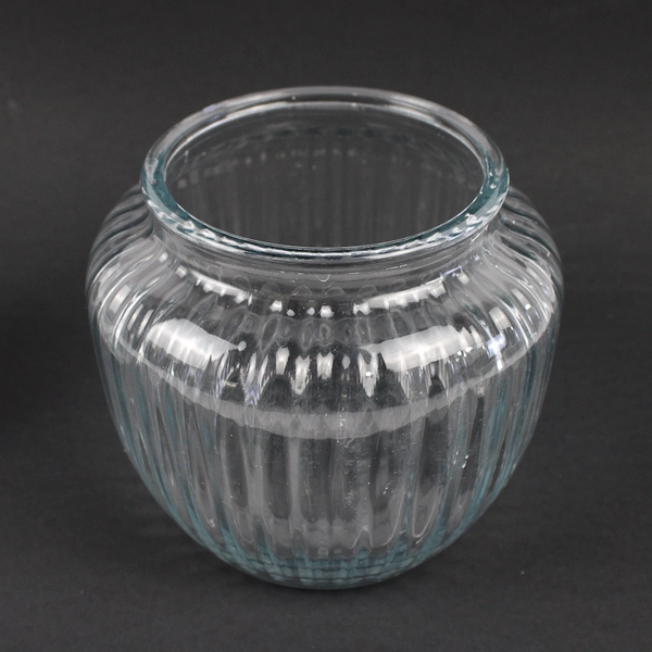Ribbed Glass Storage Jar with Lid 7.25 Inch