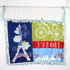 Handmade Multicolor Retro Paris Themed Fleece Tie Blanket 56" x 64"