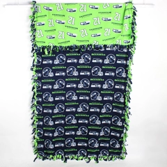 Handmade Seattle Seahawks Green & Blue Fleece Tie Blanket 53" x 100"