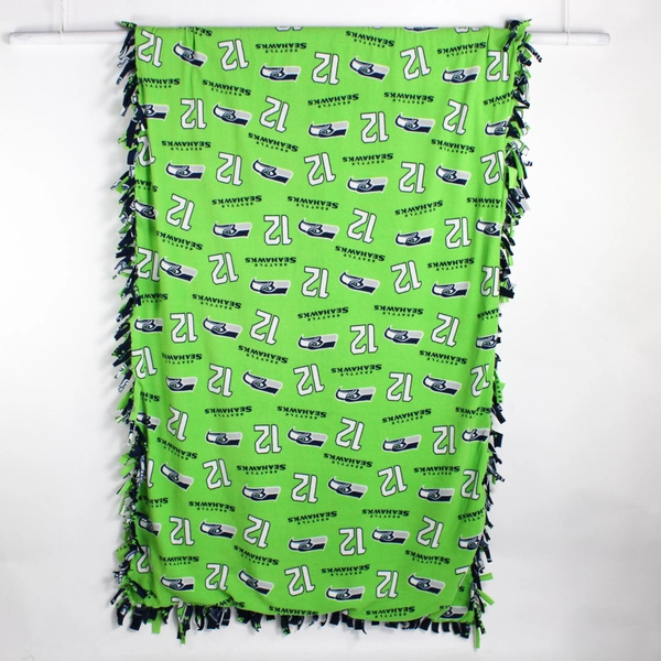Handmade Seattle Seahawks Green & Blue Fleece Tie Blanket 53" x 100"
