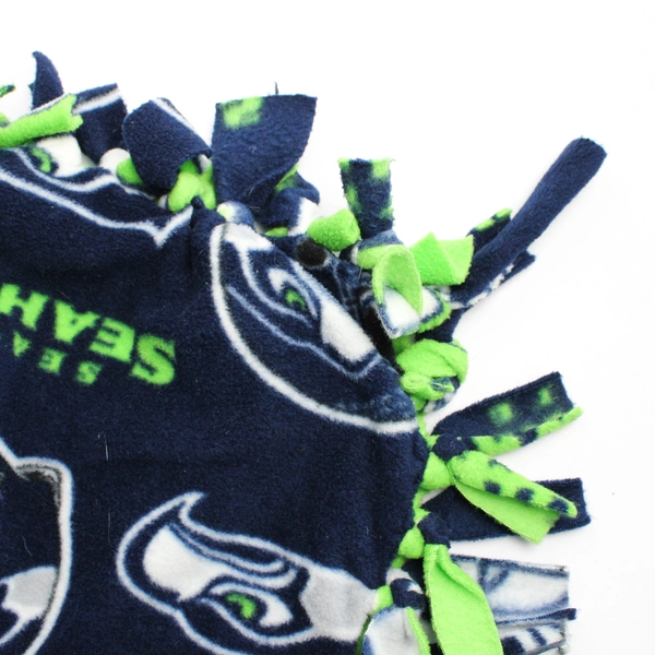 Handmade Seattle Seahawks Green & Blue Fleece Tie Blanket 53" x 100"