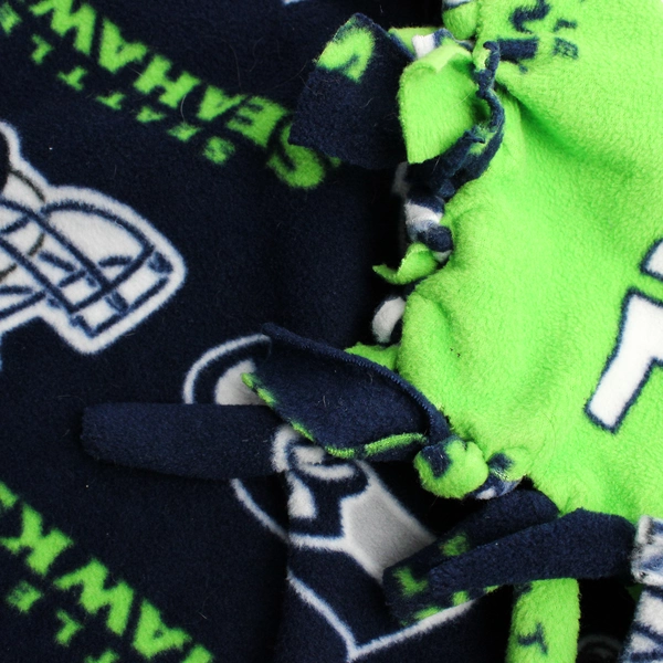 Handmade Seattle Seahawks Green & Blue Fleece Tie Blanket 53" x 100"