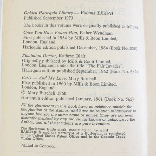 Golden Harlequin Library Book Set - Volume 38 (1973, Hardcover)