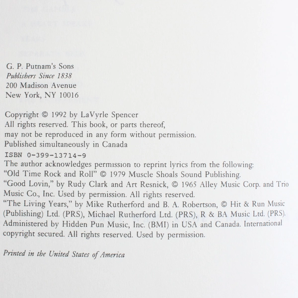 Bygones by LaVyrle Spencer 1992 Putnam Hardcover