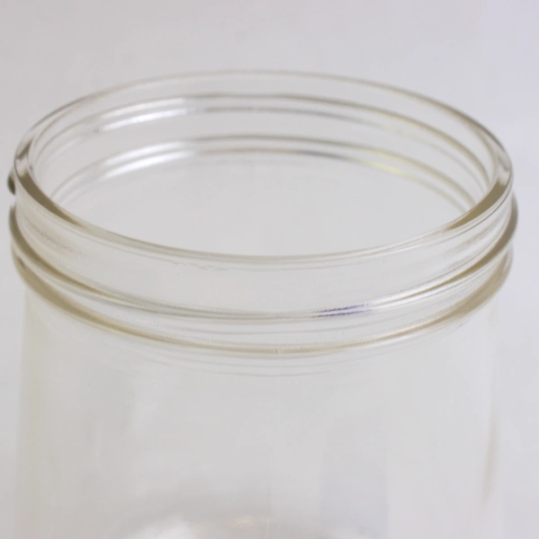 8 Clear Tapered Glass Jars With Blue Plastic Screw On Lids for Storage Or DIY