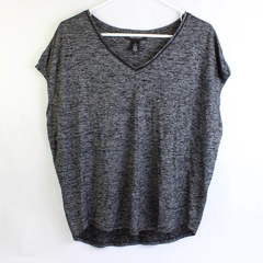 White House Black Market Gray and Black V-Neck Sleeveless Top Women's Medium