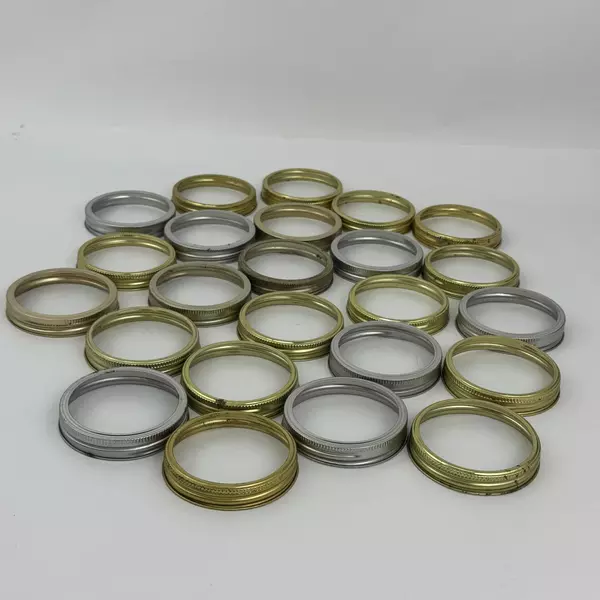 Lot of 24 Used Wide Mouth Canning Jar Rings Gold And Silver
