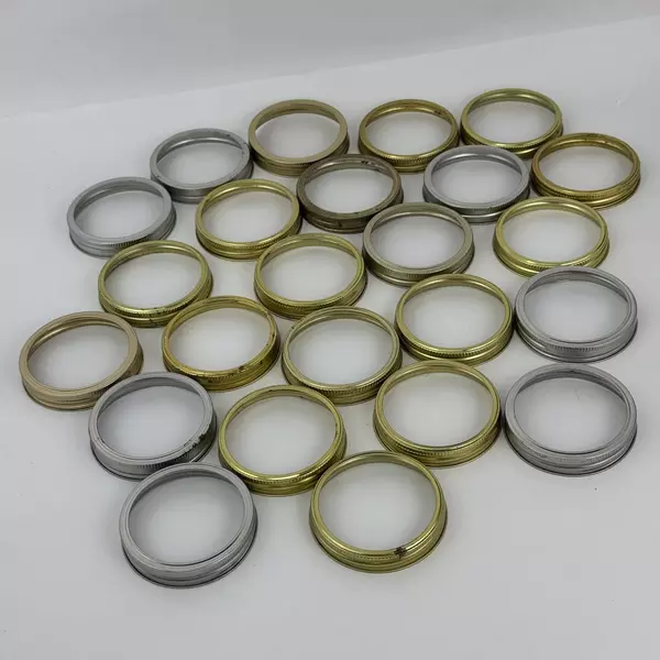 Lot of 24 Used Wide Mouth Canning Jar Rings Gold And Silver