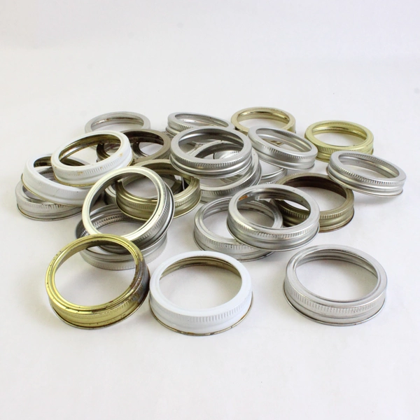 Lot of 24 Used Narrow Mouth Canning Jar Rings Gold White And Silver