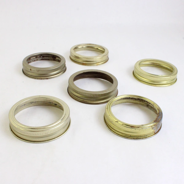 Lot of 24 Used Narrow Mouth Canning Jar Rings Gold White And Silver