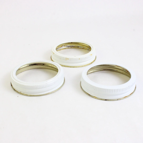 Lot of 24 Used Narrow Mouth Canning Jar Rings Gold White And Silver