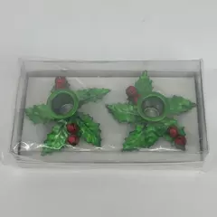 Set Of 2 Vintage Dept 56 Holly Bell Christmas Taper Candle Adapters 1880-5 NIP