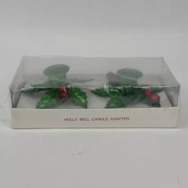 Set Of 2 Vintage Dept 56 Holly Bell Christmas Taper Candle Adapters 1880-5 NIP