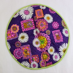 Green and Purple Floral Quilted Pie Casserole Carrier 15"