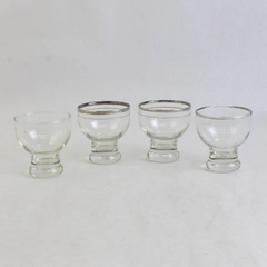 Set of 4 Vintage Mini Cocktail Shot Glasses Clear & Silver Rim 3" Tall