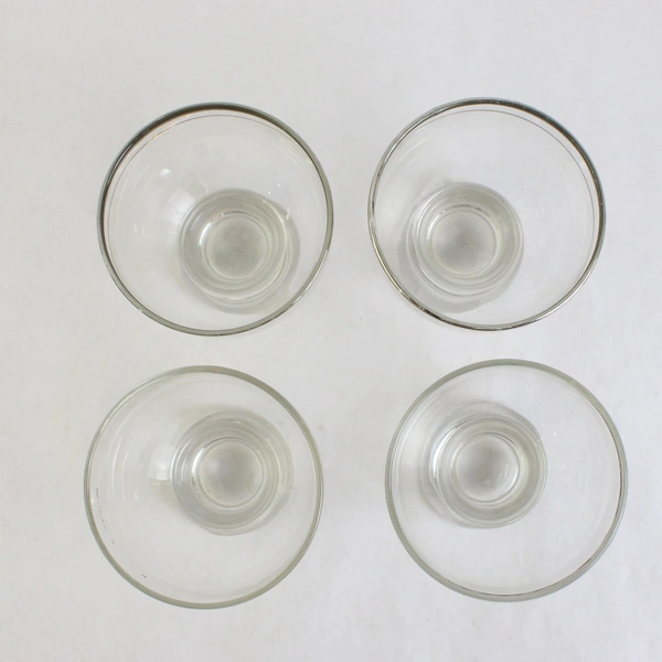 Set of 4 Vintage Mini Cocktail Shot Glasses Clear & Silver Rim 3" Tall