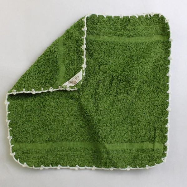 2 Piece Vintage Cannon Green Bath Towel and Wash Cloth Set Lace Detail