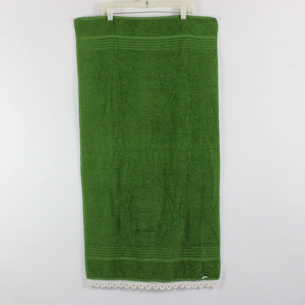2 Piece Vintage Cannon Green Bath Towel and Wash Cloth Set Lace Detail