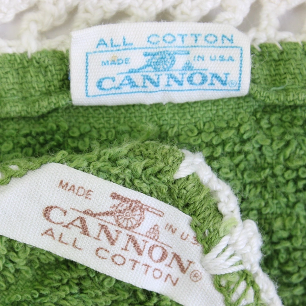 2 Piece Vintage Cannon Green Bath Towel and Wash Cloth Set Lace Detail