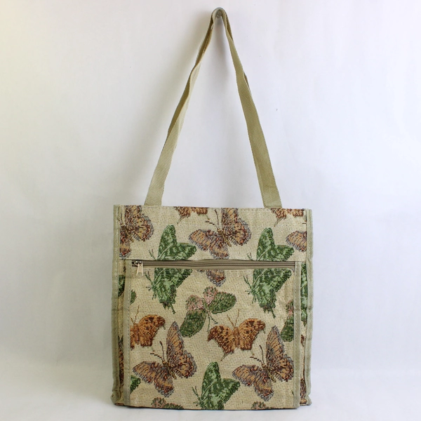 Beige Butterfly Tapestry Tote Bag Hook and Loop Closure
