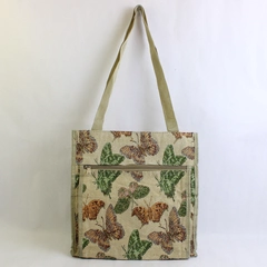 Beige Butterfly Tapestry Tote Bag Hook and Loop Closure