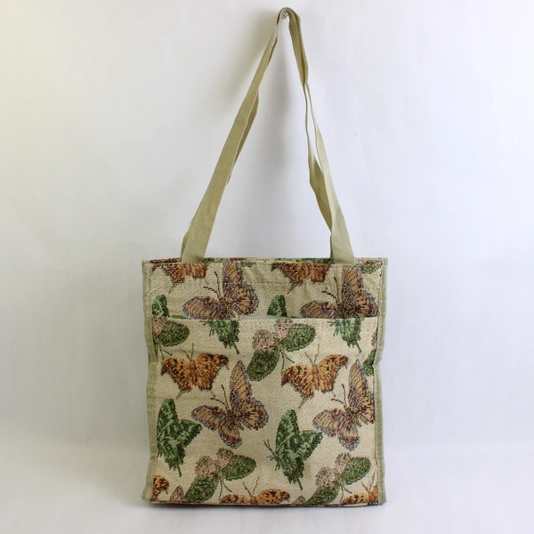 Beige Butterfly Tapestry Tote Bag Hook and Loop Closure