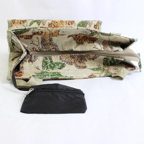 Beige Butterfly Tapestry Tote Bag Hook and Loop Closure