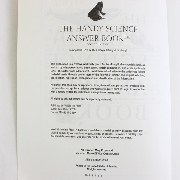 The Handy Science Answer Book Carnegie Library of Pittsburgh 1997 Paperback