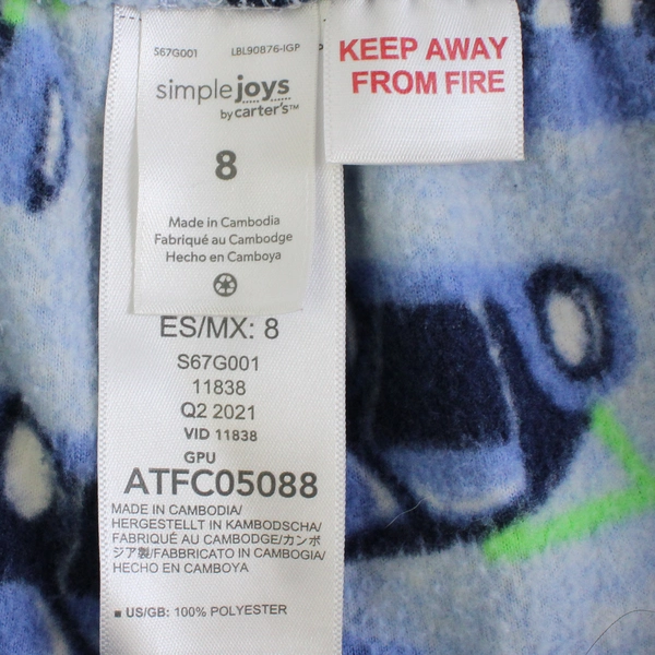 Simple Joys by Carter's Blue Car Pattern Fleece Pajama Pants Boys' Size 8