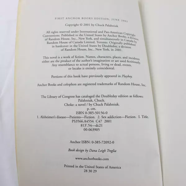 Choke by Chuck Palahniuk Paperback Book